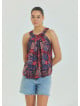 Halter Neck Button Detail Pleated Red Ethnic Blouse 4678